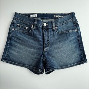 GAP 1969 Slim Stretch Denim Shorts Sz 26R Blue Mid Rise‎ Dark Wash Casual Summer